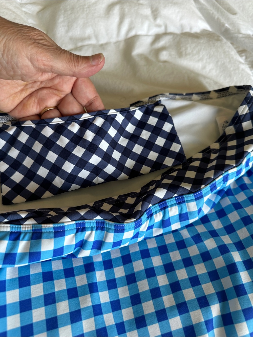 Lands' End Blue Gingham Skater Skirt with Black-and-White Waistband - Picture 4 of 9